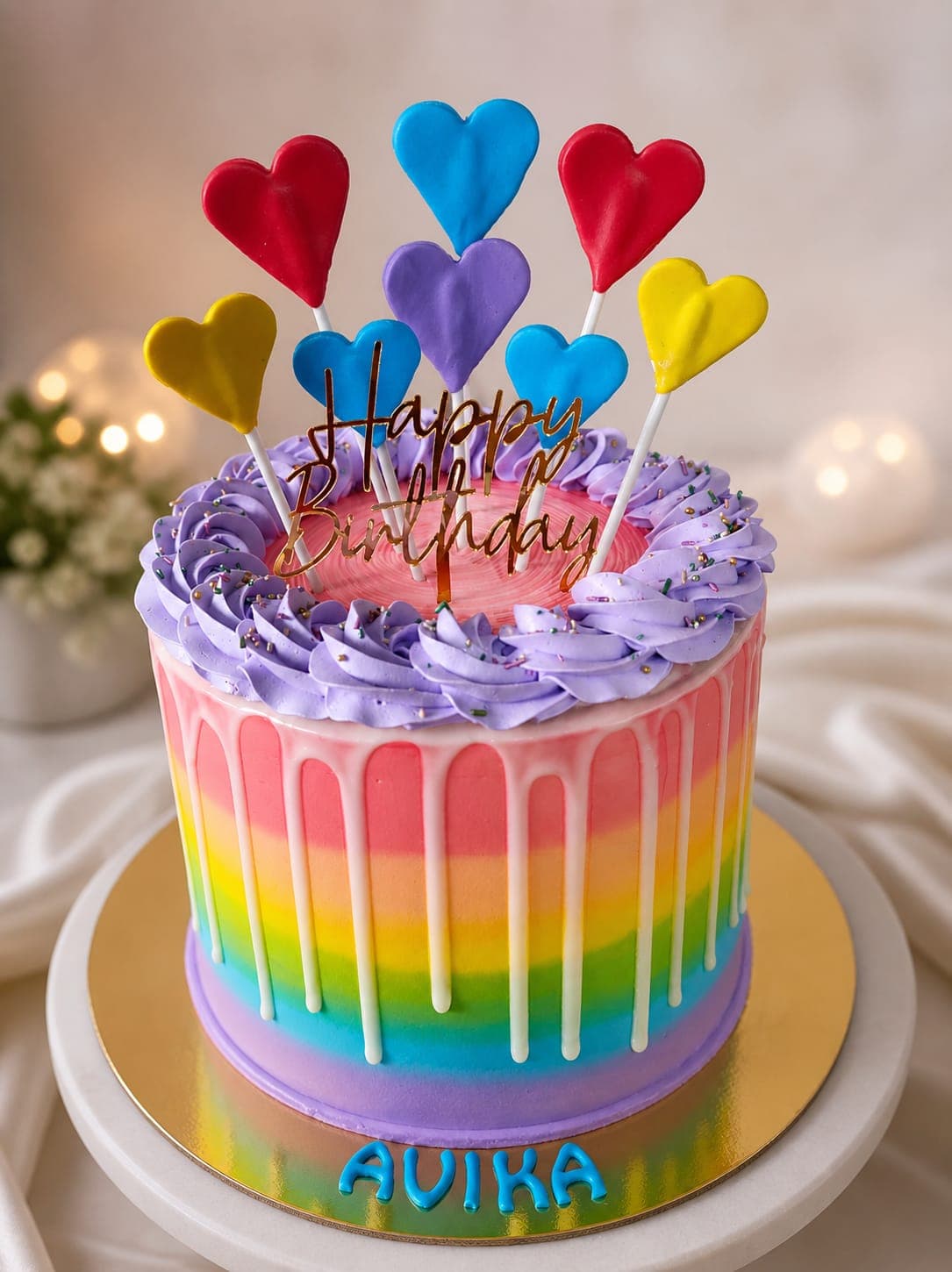 Rainbow Heart Drip Cake