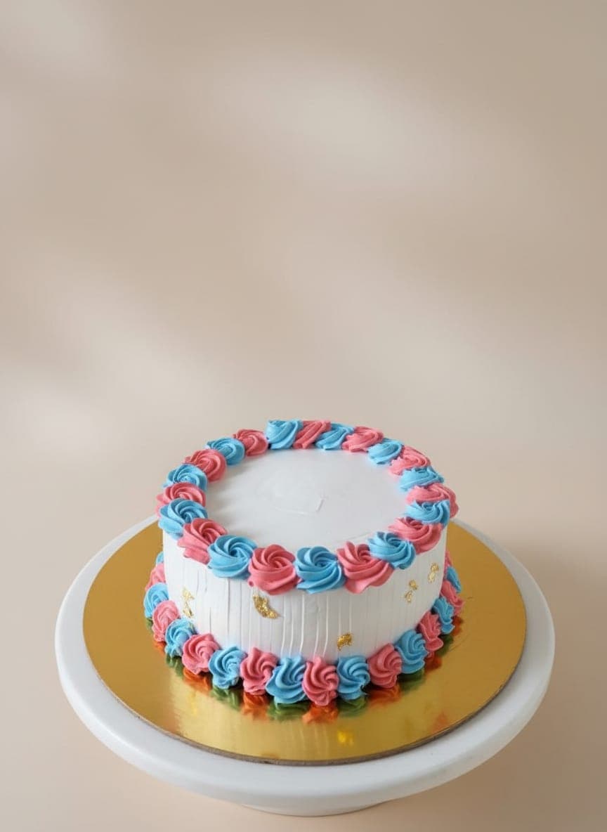 Pink and Blue Floral Symphony Cake