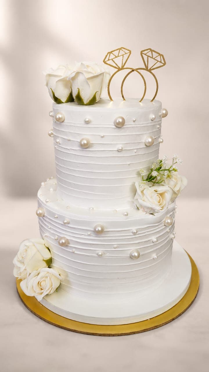 Pearl & Roses Engagement Tier Cake