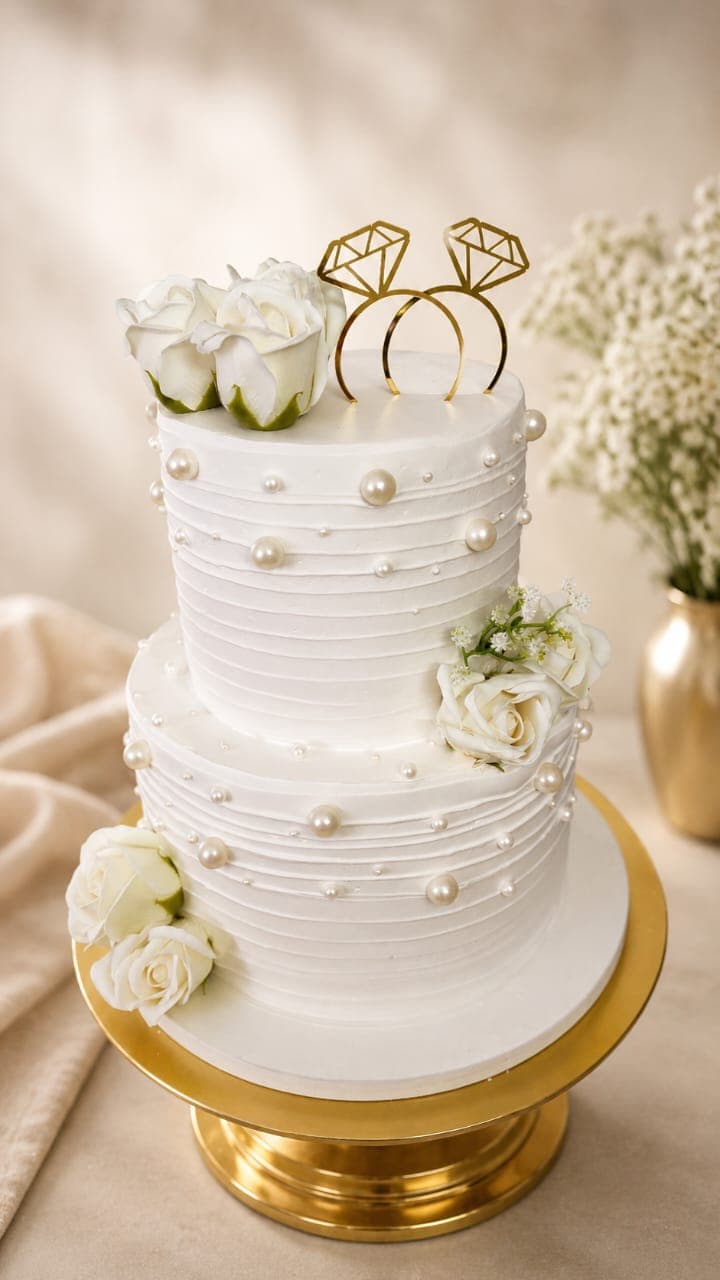 Pearl & Roses Engagement Tier Cake 2