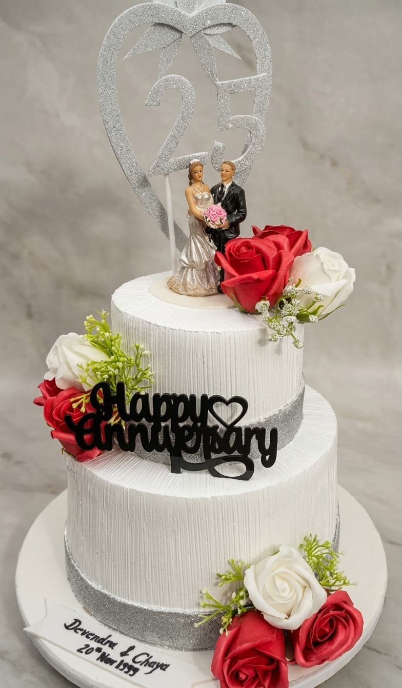 Silver Jubilee Floral Tiered Cake