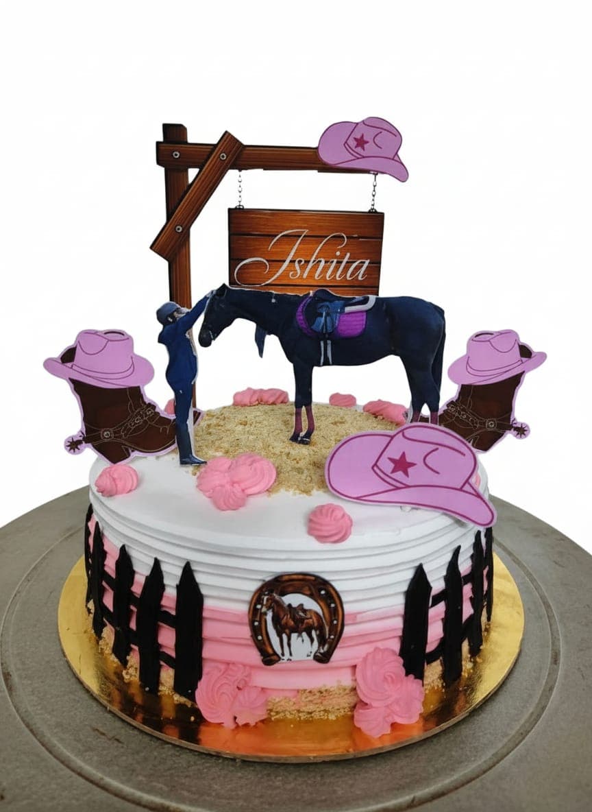 Horse Stable Cowgirl Birthday Cake