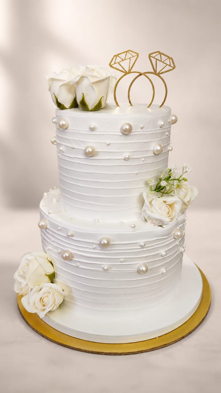 Pearl & Roses Engagement Tier Cake